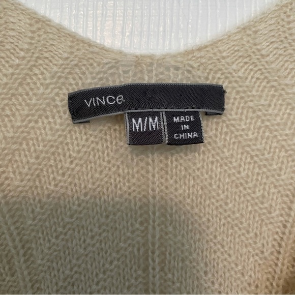 VINCE Cream Cashmere Wool Blend V Neck Pullover Sweater Medium - Picture 3 of 5